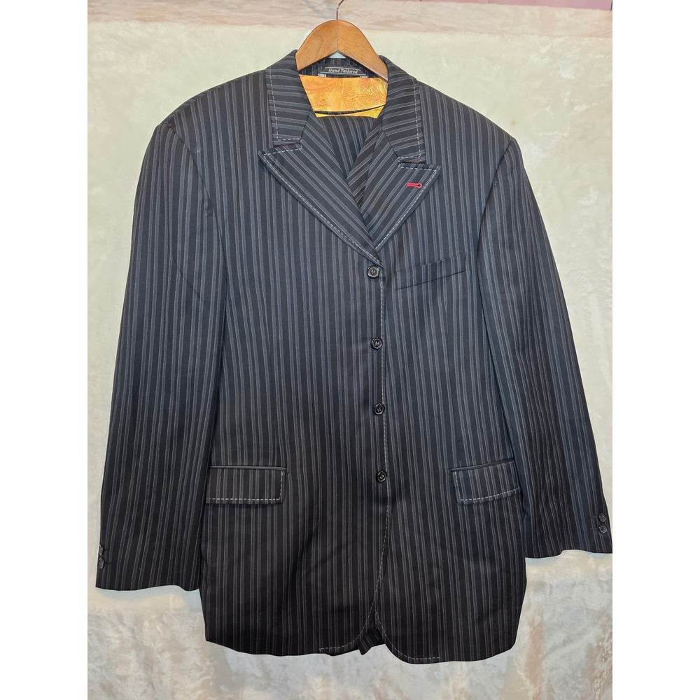 Steve Harvey Code Red Mens 3 Piece Suit 48R Super 120s Wool Pinstripe
